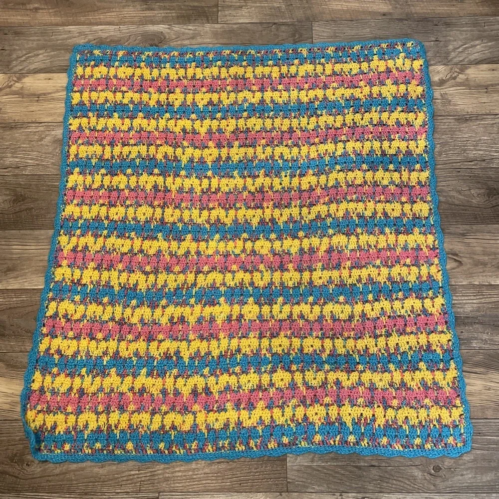 Handmade Crochet Multicolor Throw Blanket‎ 40x42